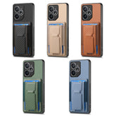 Carbon Fiber Fold Stand Elastic Card Bag Phone Case